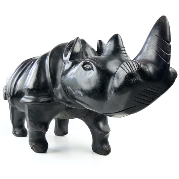 Grand rhinocéros massif monoxyle en bois dur Sculpture animalière africaine (3/4)