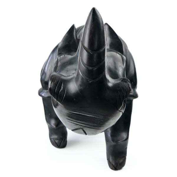 Grand rhinocéros massif monoxyle en bois dur Sculpture animalière africaine (face)
