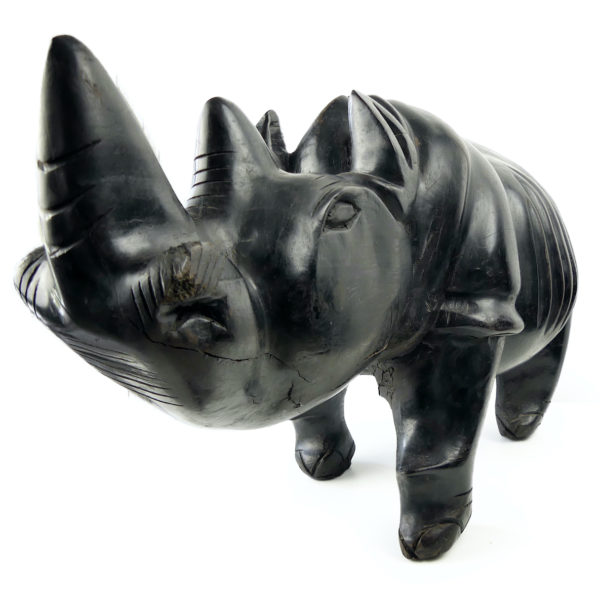 Grand rhinocéros massif monoxyle en bois dur Sculpture animalière africaine (3/4)
