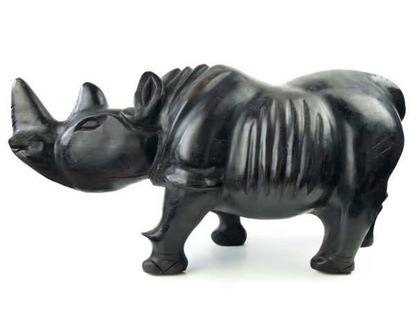 Grand rhinocéros massif monoxyle en bois dur Sculpture animalière africaine (profil)