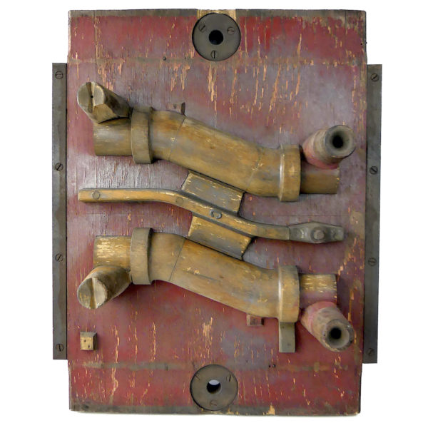 Moule de fonderie industriel en bois ancien Dechaumont France (face)
