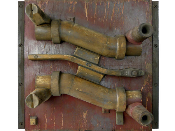 Moule de fonderie industriel en bois ancien Dechaumont France (détail)