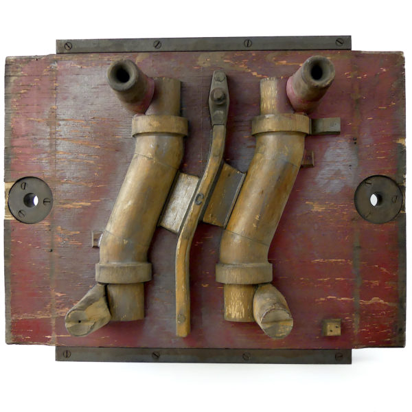 Moule de fonderie industriel en bois ancien Dechaumont France (face)