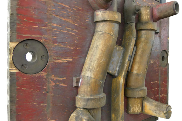 Moule de fonderie industriel en bois ancien Dechaumont France (détail)
