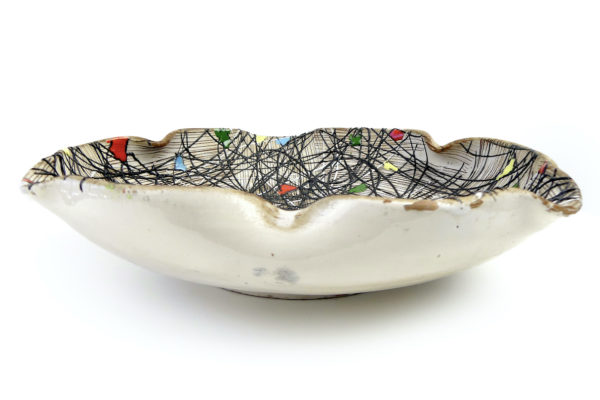 Plat moderniste Dripping vintage Tachisme multicolore Années 60 (profil)