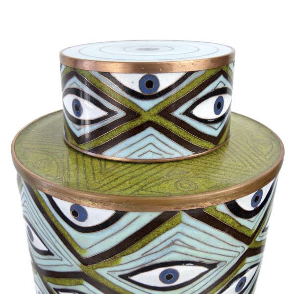 Pot à thé Yeux bleus et vert cloisonné Fabienne Jouvin (détail)
