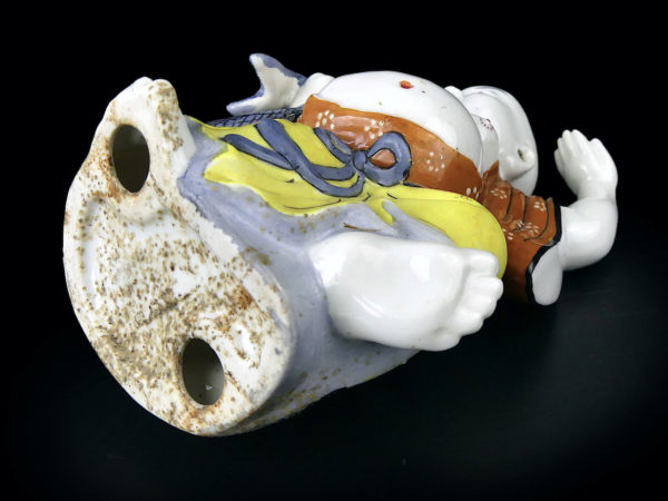 Charmante porcelaine Budai ancienne Bouddha rieur dansant (dessous)