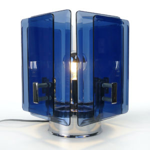 Lampe design cristal bleu acier chromé Space Age Italie Années 70 (3/4)