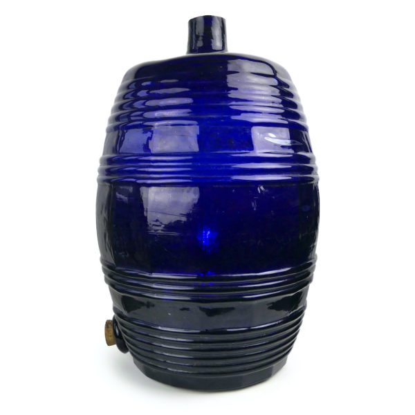Tonnelet à parfum en verre soufflé épais bleu indigo XIXe Cannes France (profil)