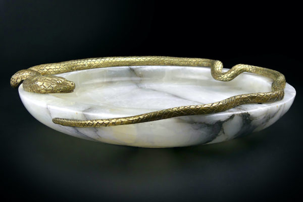 Coupelle serpent Stile Liberty en bronze et marbre Italie 1920 (profil)