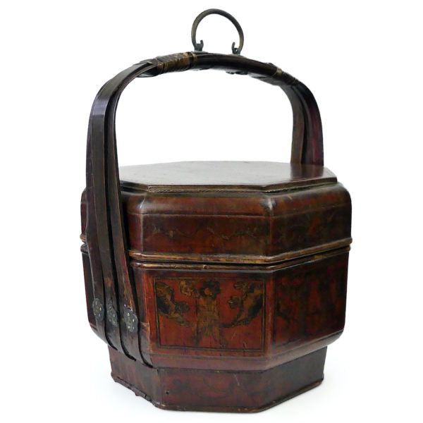 Bakul Sia chinois panier de mariage ancien en bambou laqué (3/4)