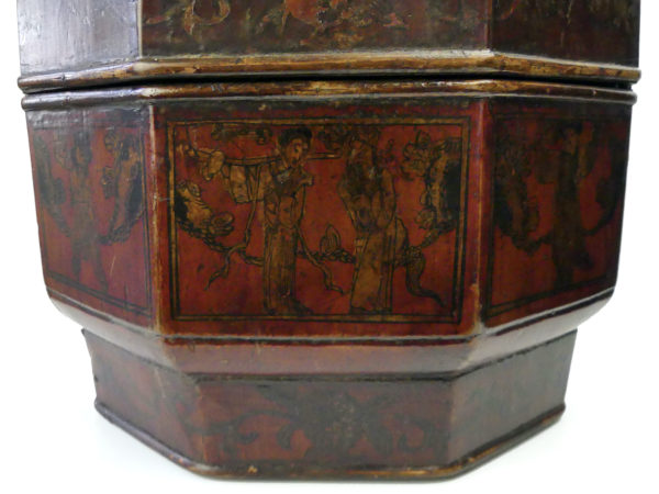 Bakul Sia chinois panier de mariage ancien en bambou laqué (détail)