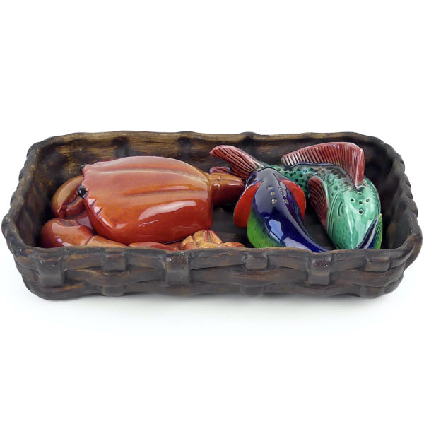 Serviteur de table Panier du pêcheur en barbotine Années 60 (profil)