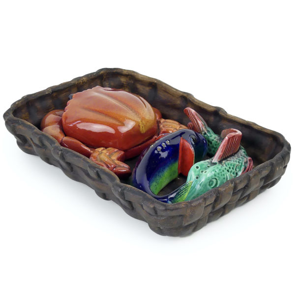 Serviteur de table Panier du pêcheur en barbotine Années 60 (3/4)