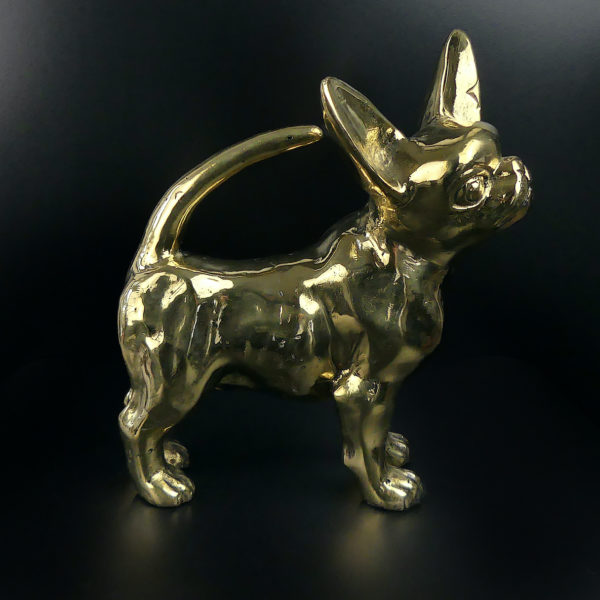 Statue chihuahua en laiton design et décalée (profil)