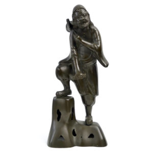 Bronze patiné vieil homme finement détaillé Antiquité Indochine (face)