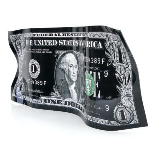 Sculpture One Dollar noir et blanc Karl Lagasse en aluminium gravé (3/4)