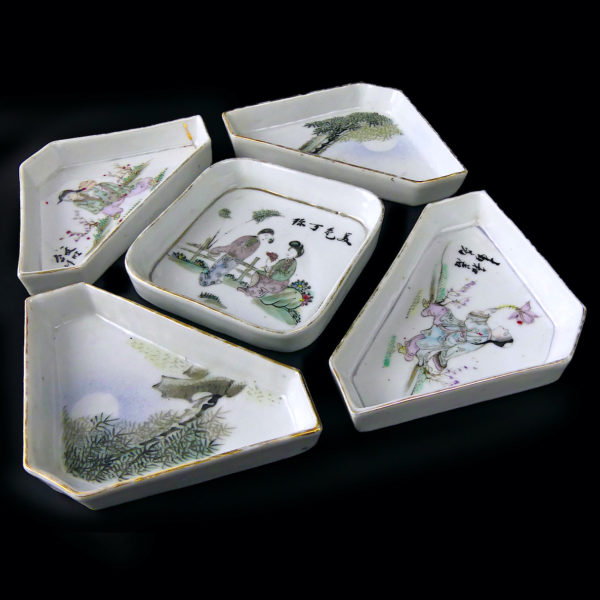 Cabaret chinois de 5 petits bols à viandes porcelaine Qianjiang cai XIXe (3/4)