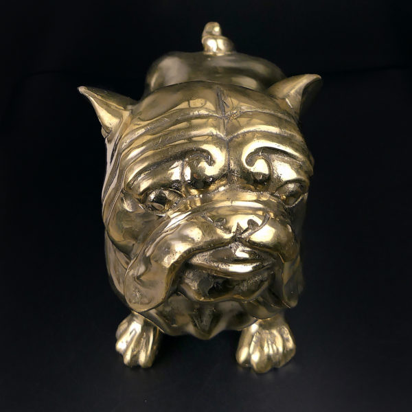 Statue bouledogue en laiton (face)