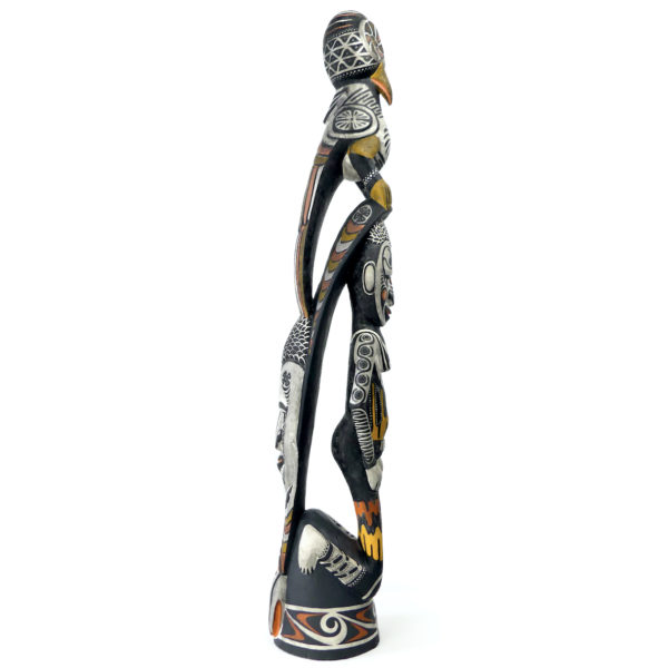 Grande statue sawos figure féminine d’ancêtre et oiseau totémique (profil)