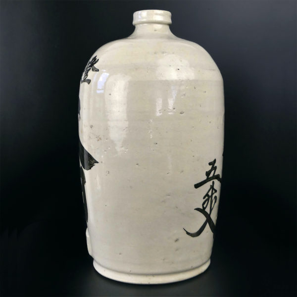 Grande bouteille à saké Taru artisanal en céramique Meiji Japon (profil)