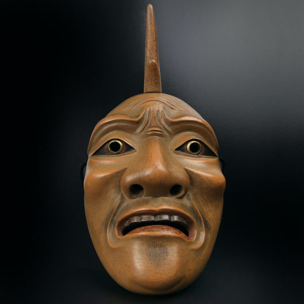 Masque Ikkaku Sennin en bois extrêmement rare théâtre nô Shōwa (face)