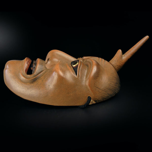 Masque Ikkaku Sennin en bois extrêmement rare théâtre nô Shōwa (profil)