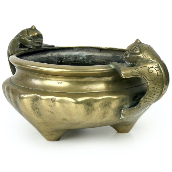 Encensoir chinois tripode chiens de Fô Coupelle en laiton Fin XIXe (3/4)