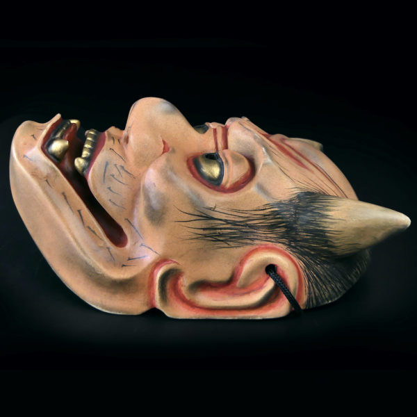 Masque nô Yakan renard des champs en bois de cyprès Ère Heisei  (profil)