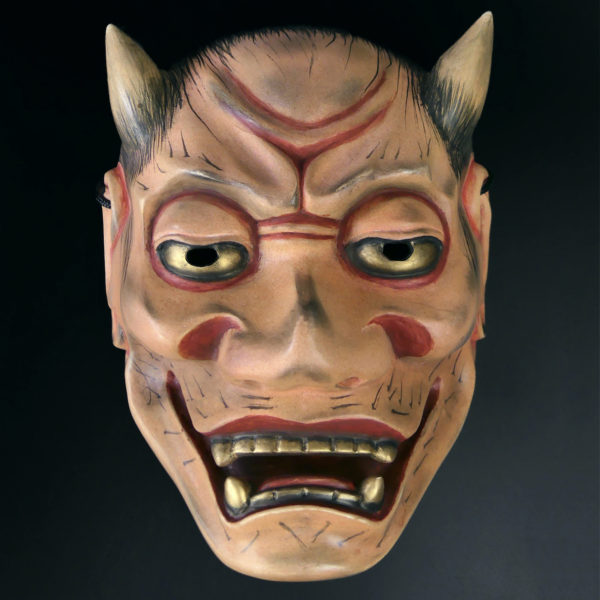 Masque nô Yakan renard des champs en bois de cyprès Ère Heisei  (face)