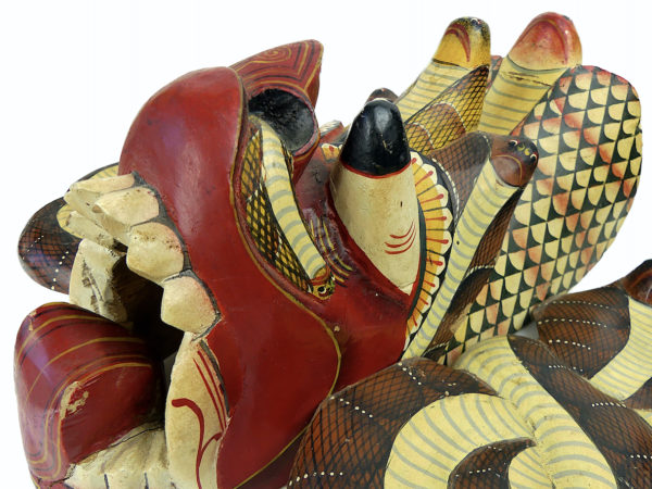 Petit masque Naga Raksha en bois Fin XXe Sri Lanka (détail)