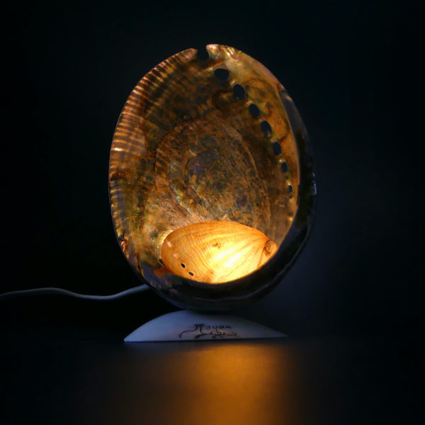 Lampe d’ambiance ormeaux et coquillage Royan Années 50 (face allumée)