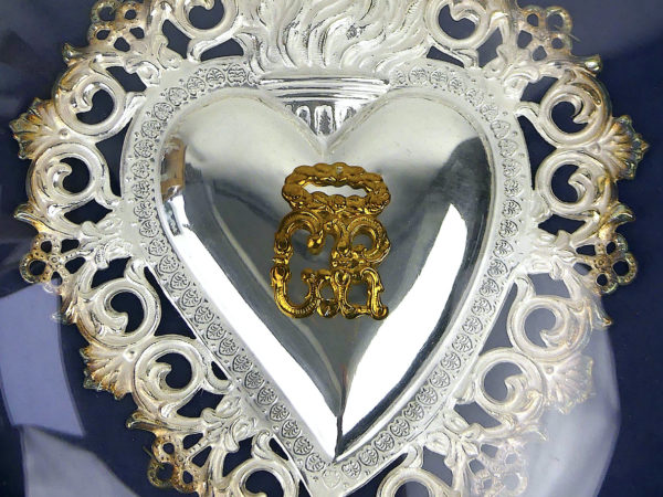 Grande offrande votive cœur sacré verre bombé Ex-voto (détail)