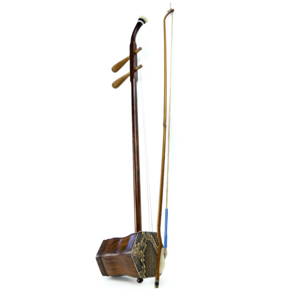 Erhu violon chinois traditionnel ancien en bois et peau Shangaï (3/4)