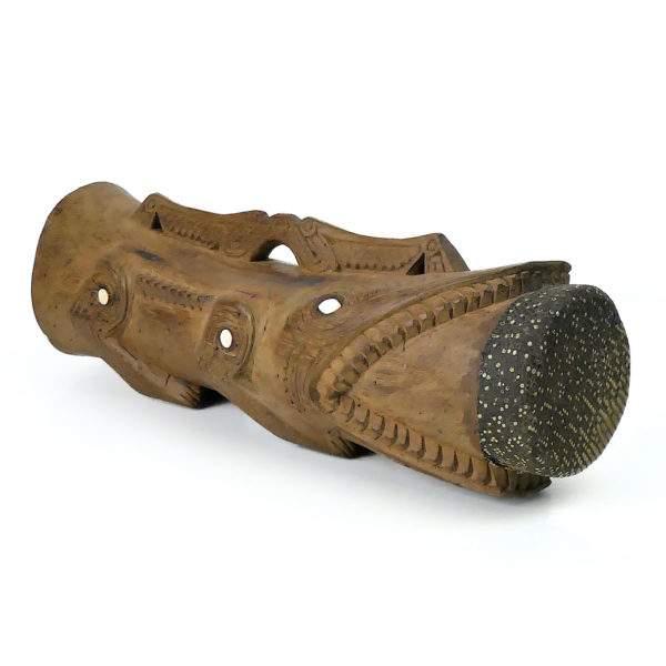 Petit tambour à main Asmat monoxyle peau et nacre (3/4)