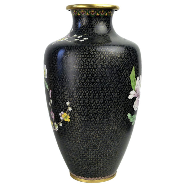 Grand pot cloisonné japonais décor floral ère shōwa émail sur cuivre (profil)