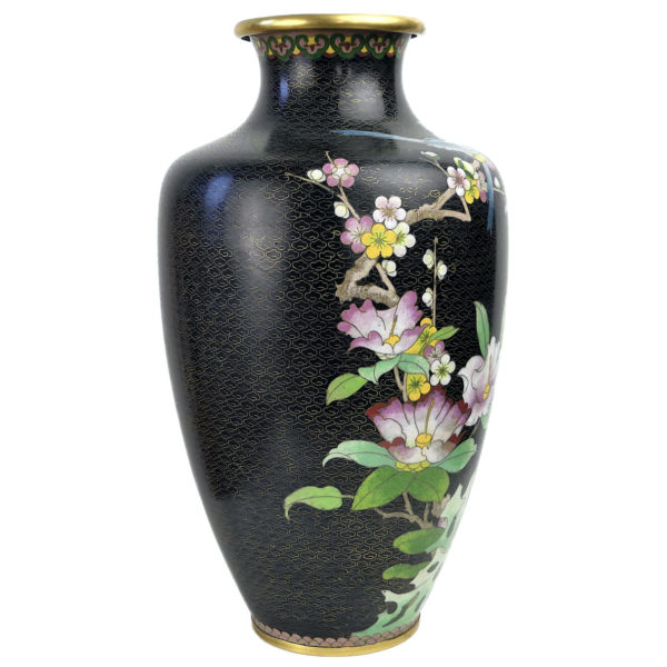 Grand pot cloisonné japonais décor floral ère shōwa émail sur cuivre (3/4)