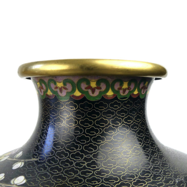 Grand pot cloisonné japonais décor floral ère shōwa émail sur cuivre (détail)