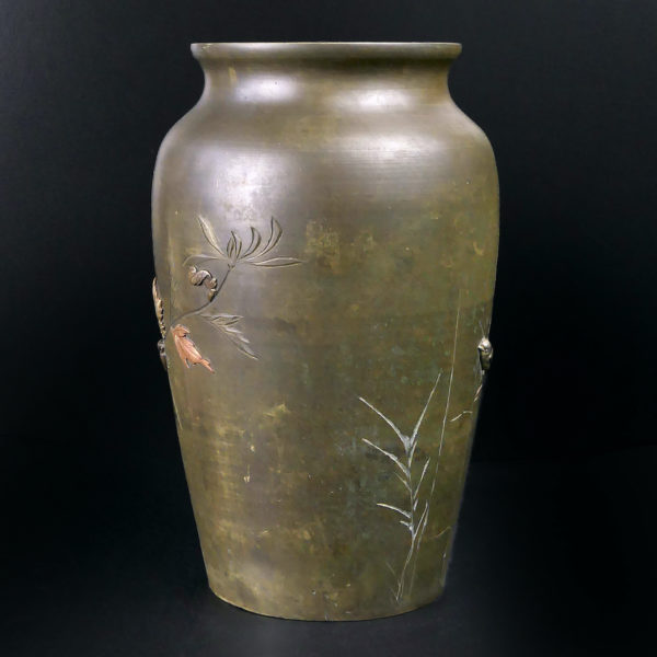 Vase balustre en bronze et cuivre période Meiji XIXe Japon