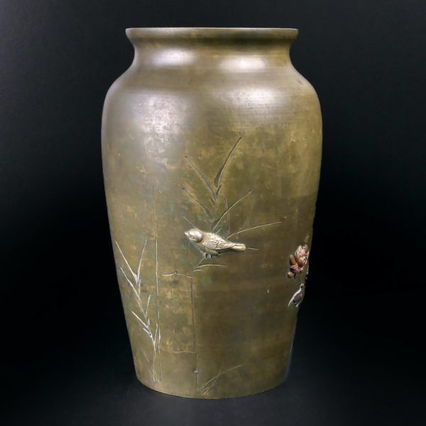 Vase balustre en bronze et cuivre période Meiji XIXe Japon