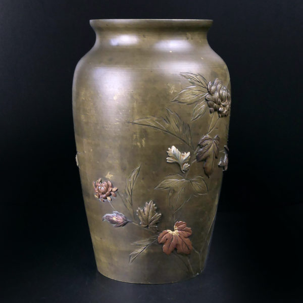 Vase balustre en bronze et cuivre période Meiji XIXe Japon