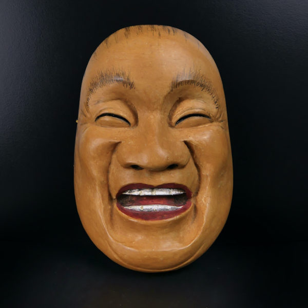 Masque nô Dieu du rire Fuku-no-kami Théâtre Kyôgen en bois Hinoki (face)