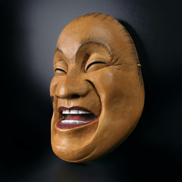Masque nô Dieu du rire Fuku-no-kami Théâtre Kyôgen en bois Hinoki (3/4)