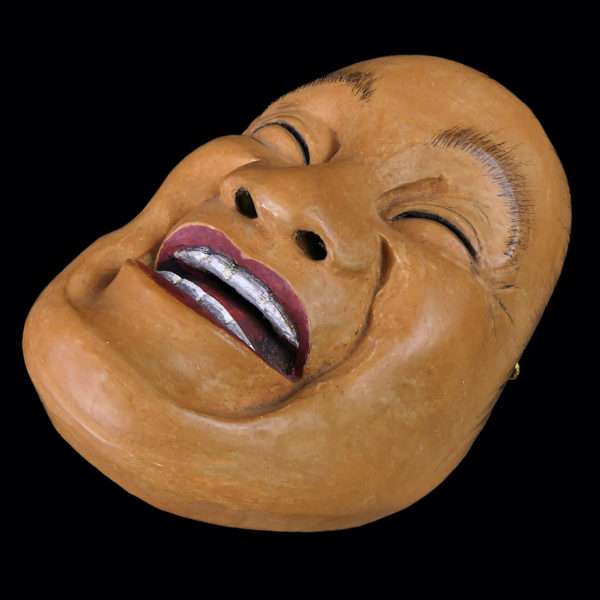 Masque nô Dieu du rire Fuku-no-kami Théâtre Kyôgen en bois Hinoki (dessous 3/4)