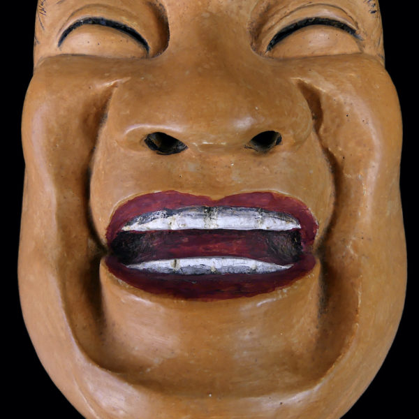 Masque nô Dieu du rire Fuku-no-kami Théâtre Kyôgen en bois Hinoki (détail)