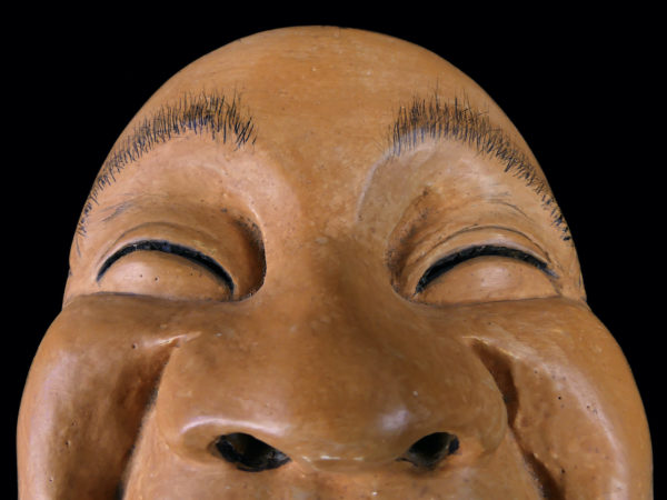 Masque nô Dieu du rire Fuku-no-kami Théâtre Kyôgen en bois Hinoki (détail)