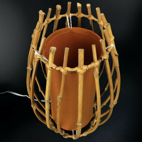 Lampe cage en bambou et rotin Tiki Bar Années 60 (dessus 3/4)