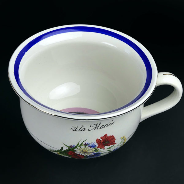 Pot de mariée ancien de la faïencerie de Orchies Moulin des Loups XIXe (dessus 3/4)