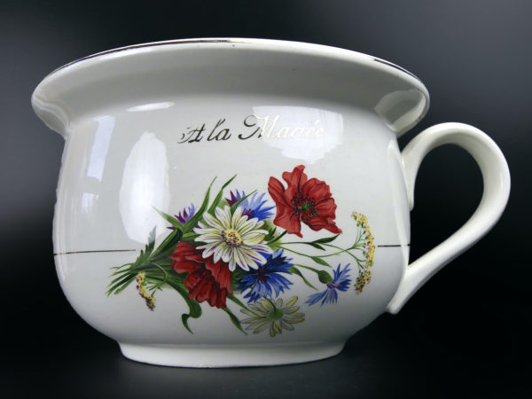 Pot de mariée ancien de la faïencerie de Orchies Moulin des Loups XIXe (face)