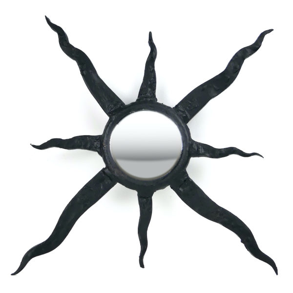 Petit miroir soleil noir œil de sorcière bombé métallique Mi-XXe (face)